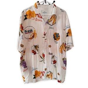 Hollister Boxy Fit Short Sleeve Tropical Produce Fruit Print Rayon Shirt Mens XL